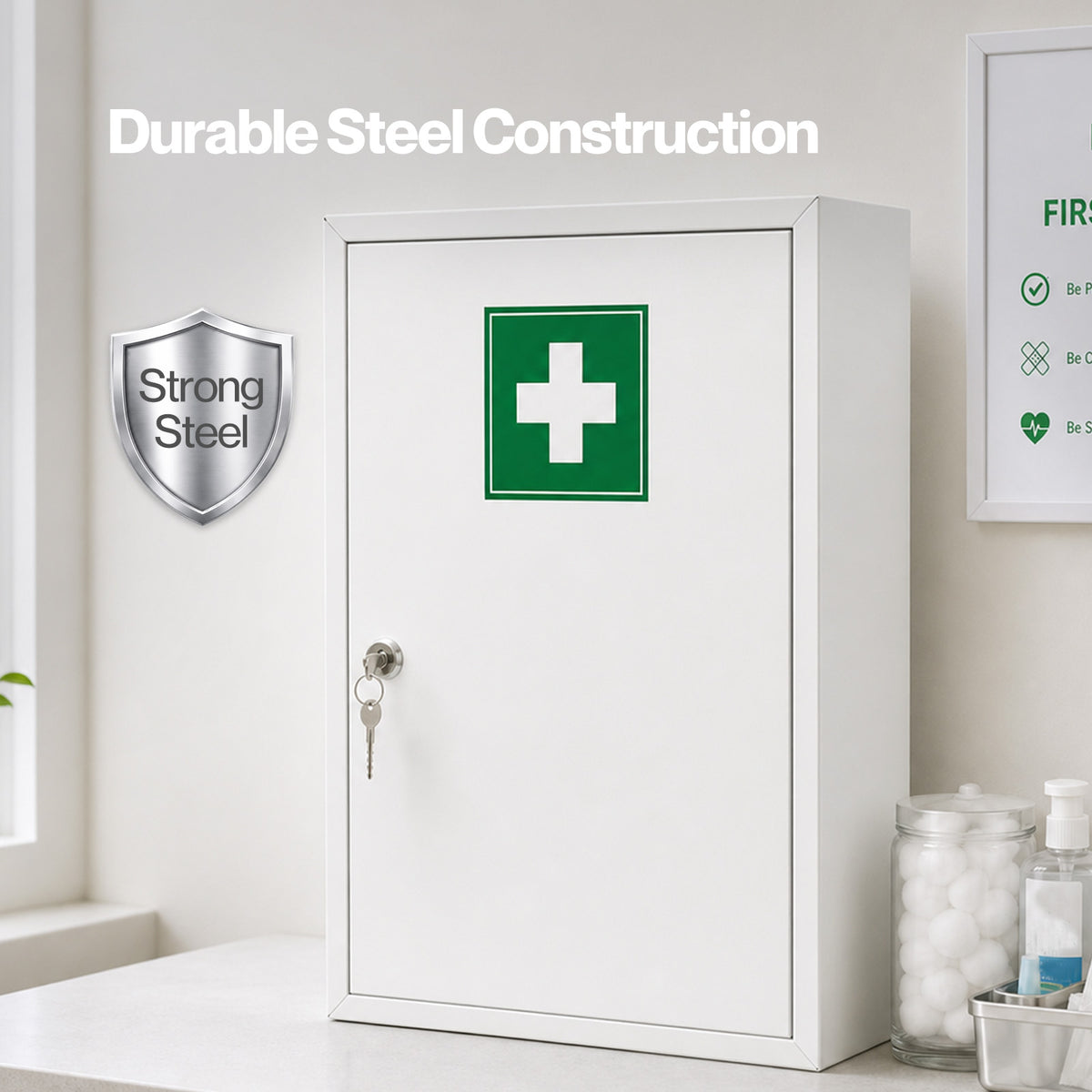 Levede Medicine Cabinet Lockable Wall Mounted Storage Box Metal Home White