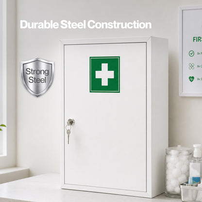Levede Medicine Cabinet Lockable Wall Mounted Storage Box Metal Home White