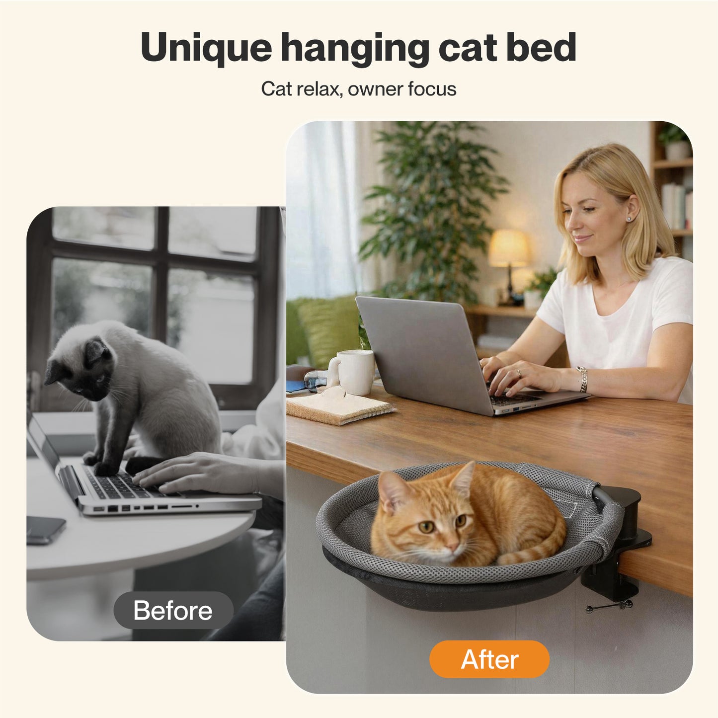 Skylos Cat Bed for Desk 360° Rotating Sturdy Hammock Plush Mesh Hold 21kg Indoor