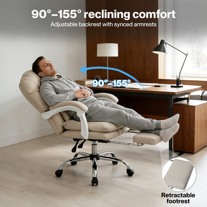 Levede Office Chair Ergonomic Executive Chair Heavy Duty  155°Reclining Leather