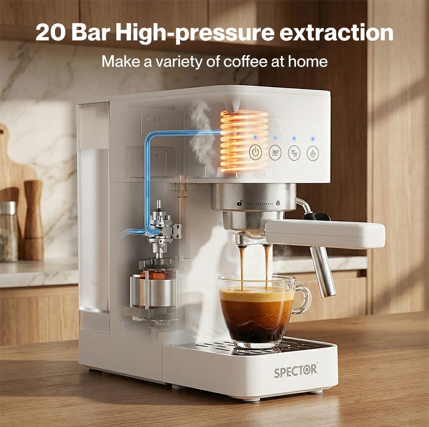 Spector Coffee Machine Maker 20 Bar Milk Frother Stable Espresso Extraction