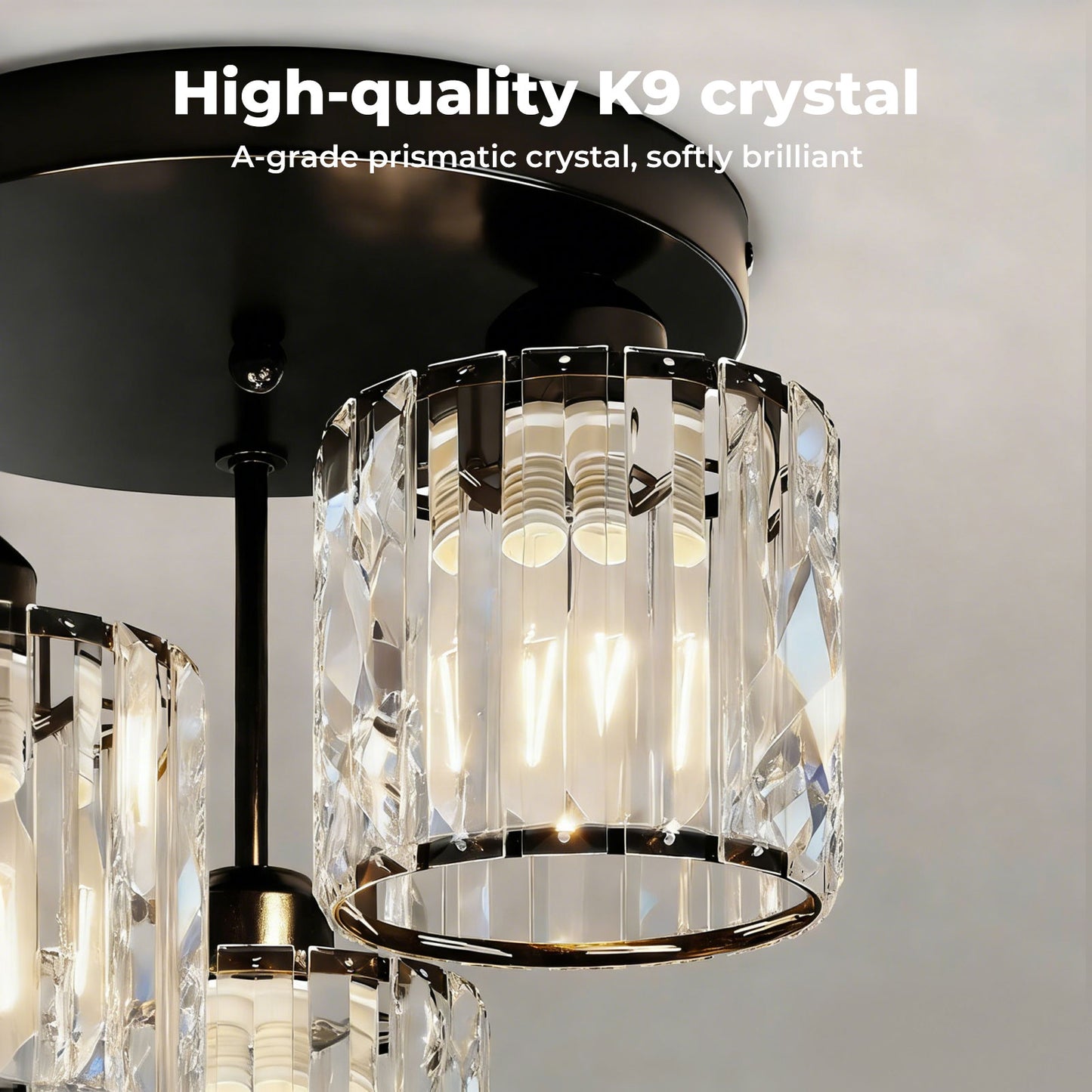 Emitto Crystal Ceiling Light 3 Light E27 Chandelier Semi Flush Mount Lamp Black