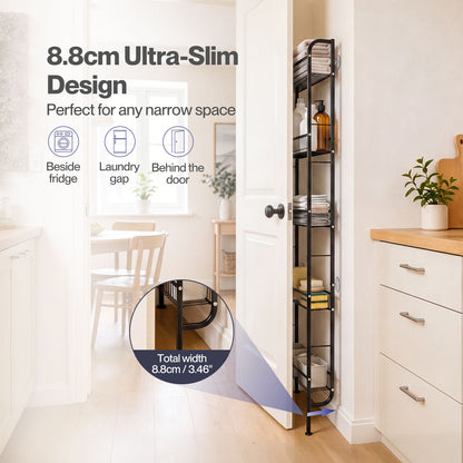 Levede Behind Door Storage Organiser Narrow 5-Tier Bathroom Shelves Steel Black