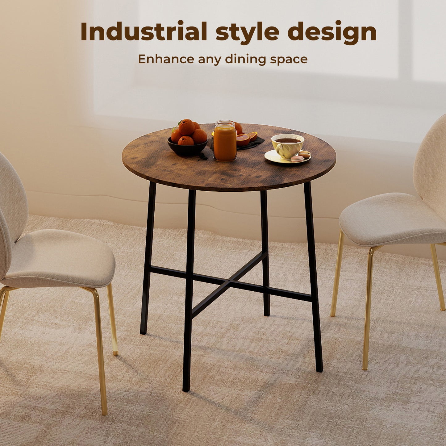 Levede Dining Table Round Kitchen 4 Person Coffee Restaurant Metal Base 80cm