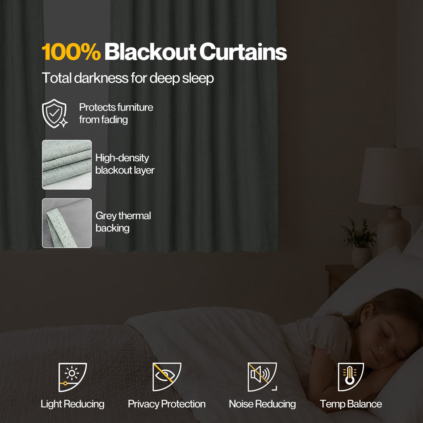 Marlow 100% Blackout Curtains Thermal Linen Look Pair Ready Made 46x54 in Green