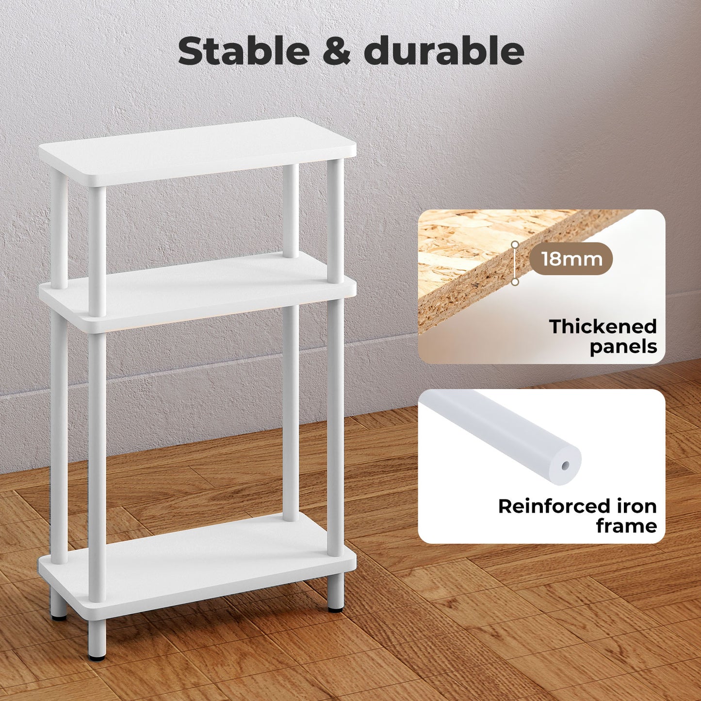 Levede Slim Side Table 3 Tier Narrow Sofa End Table Bedside Storage Stand White