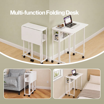 Levede Folding Computer Desk Extandable Table with Storage Shelf Wheeled Compact