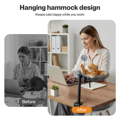 Skylos Cat Bed for Desk 360° Rotating Hammock Adjustable Height Plush Mesh Grey