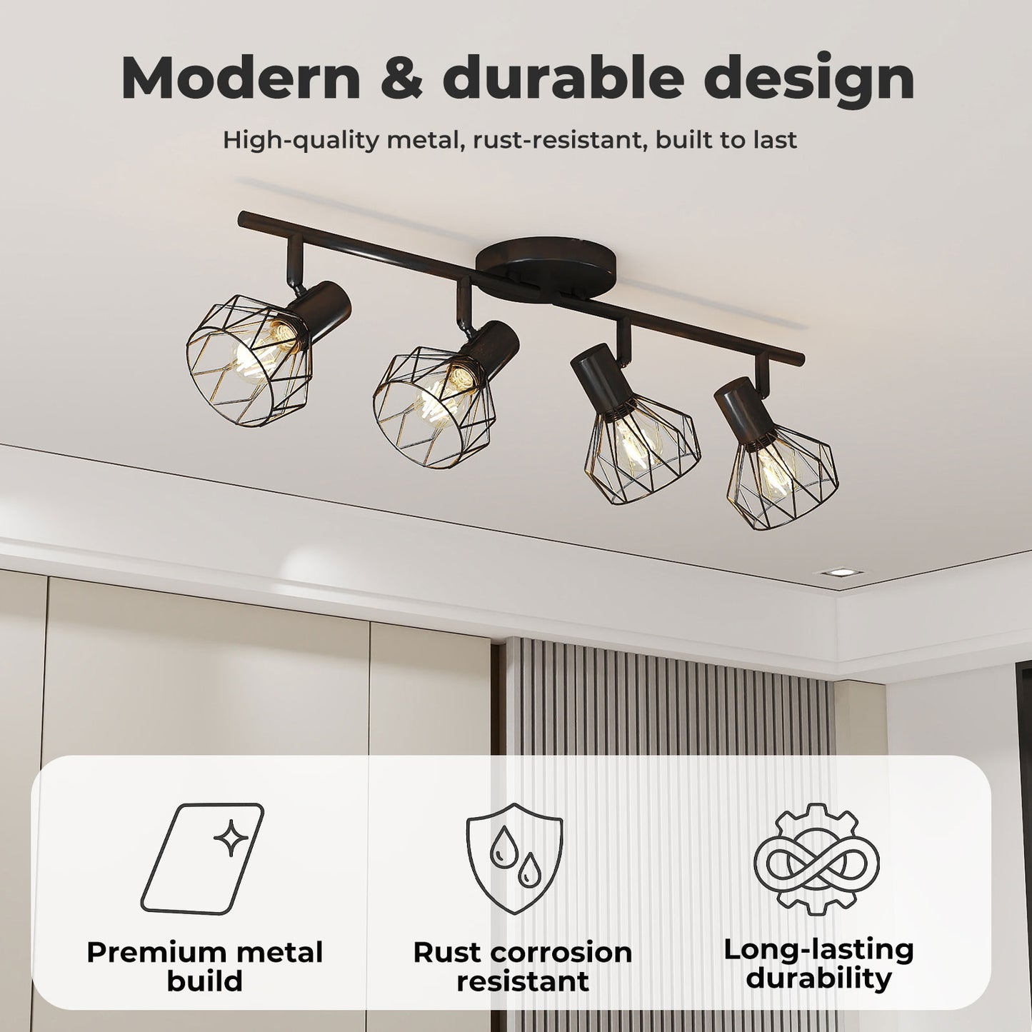 EMITTO LED Spot Ceiling Light 4-Way Adjustable Vintage Black Metal E14 Fixture