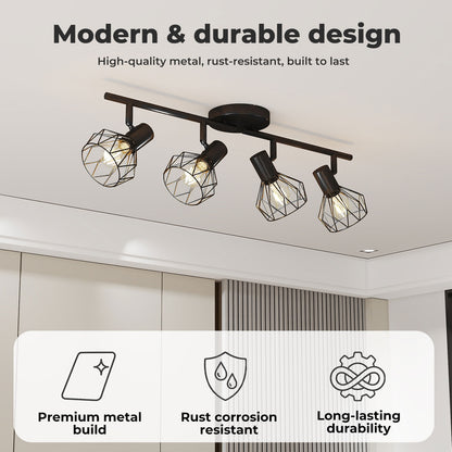 EMITTO LED Spot Ceiling Light 4-Way Adjustable Vintage Black Metal E14 Fixture