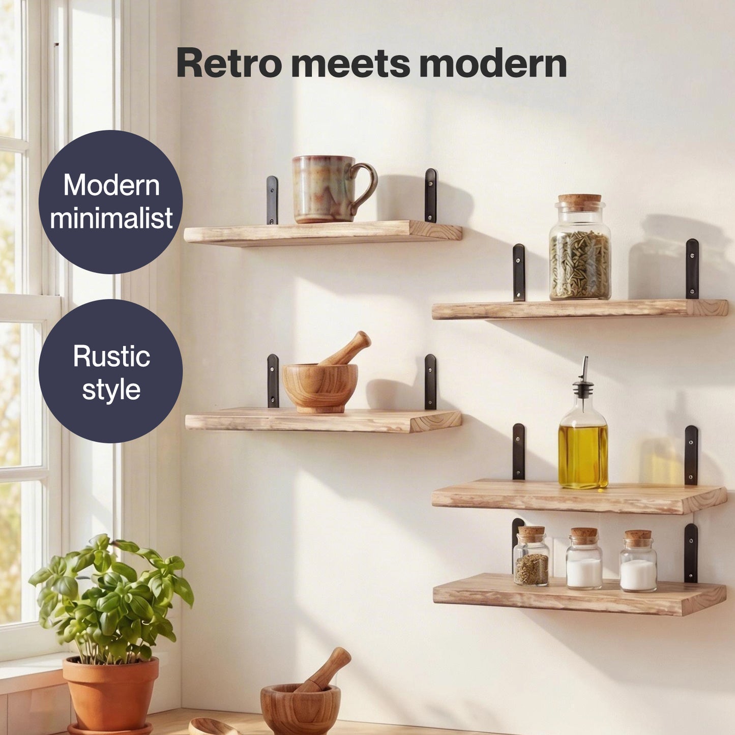 Levede Floating Shelves Wood Wall Mounted Shelf Rustic Set of 5 Light Brown