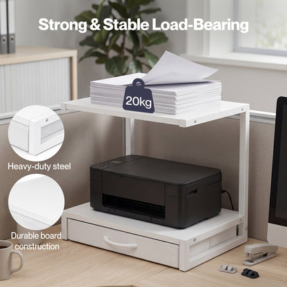 Levede Printer Stand With Drawer 2 Tier Desktop Storage Shelf Office Table Steel