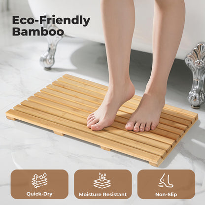 Levede Slatted Duck Board Shower Bath Mat Natural Bamboo Anti-Slip Rectangle