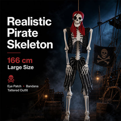 Yezi Halloween Skeleton Life Size Pirate Decor 166cm PE Plastic White