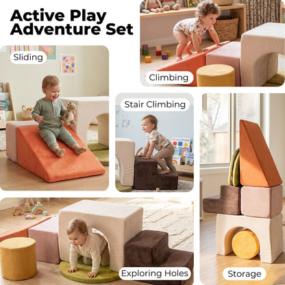 Dekko Soft Play Set Foam Blocks Baby Climbing Blocks Vellum Suede Multi-Colour