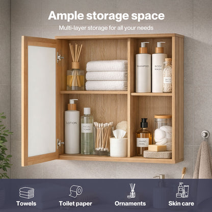Levede Bathroom Mirror Cabinet Wall Mounted Cupboard with Storage Shelf Oak 56cm