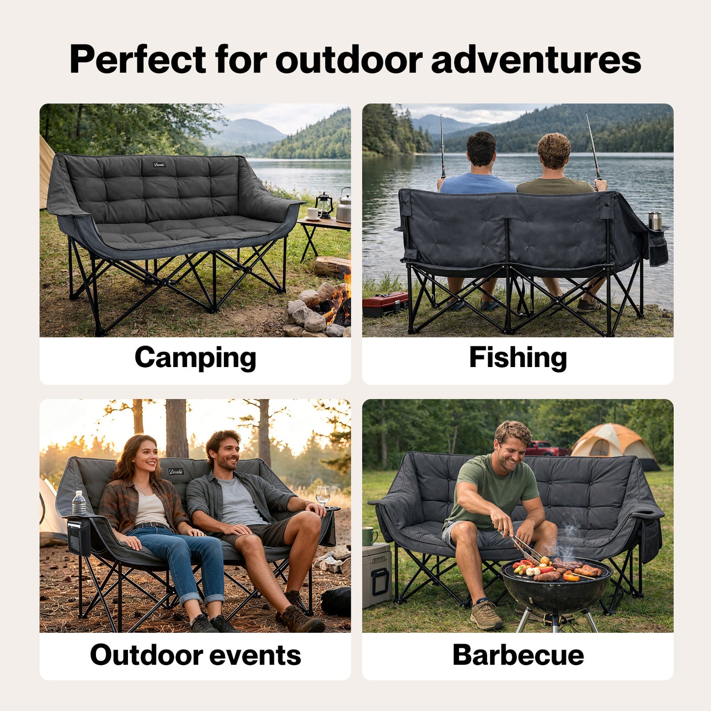 Levede Double Camping Chair 2 Seater Folding Outdoor Loveseat Garden Sofa Seat