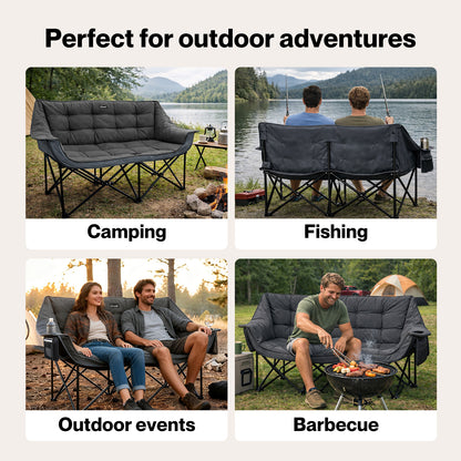 Levede Double Camping Chair 2 Seater Folding Outdoor Loveseat Garden Sofa Seat