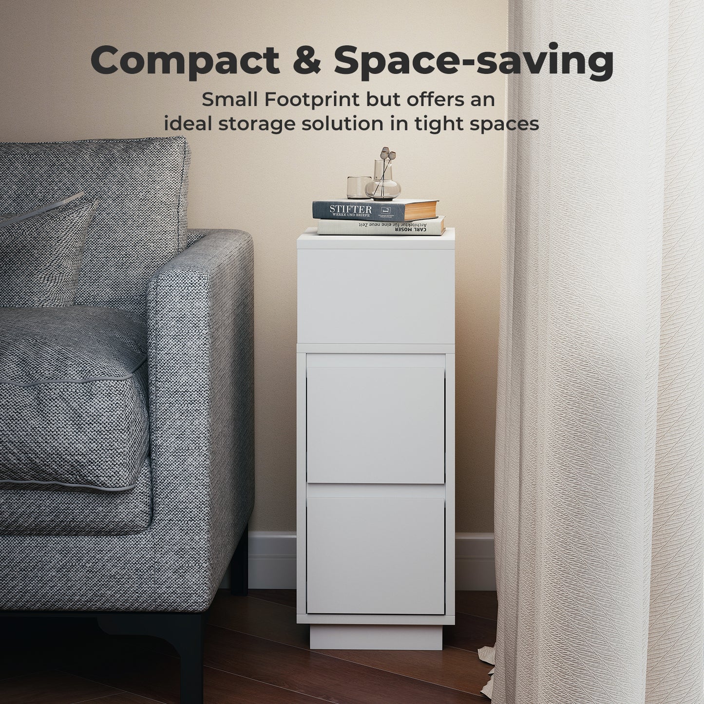 Levede Slim Bedside Table Storage Nightstand with 2 Drawers & Open Shelf White