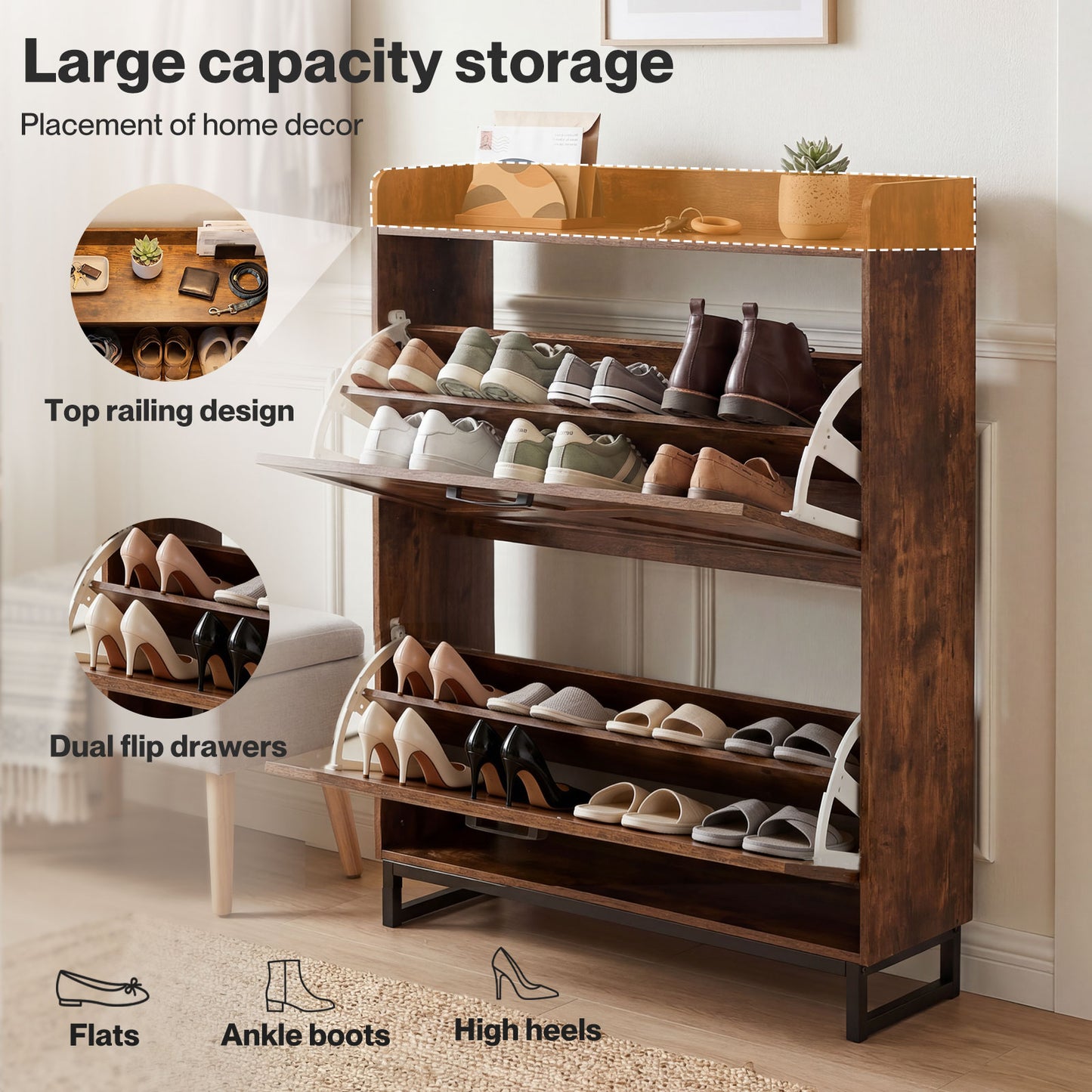 Levede Slim Shoe Cabinet Hallway Flip Shoe Storage Unit with Adjustable Shelves
