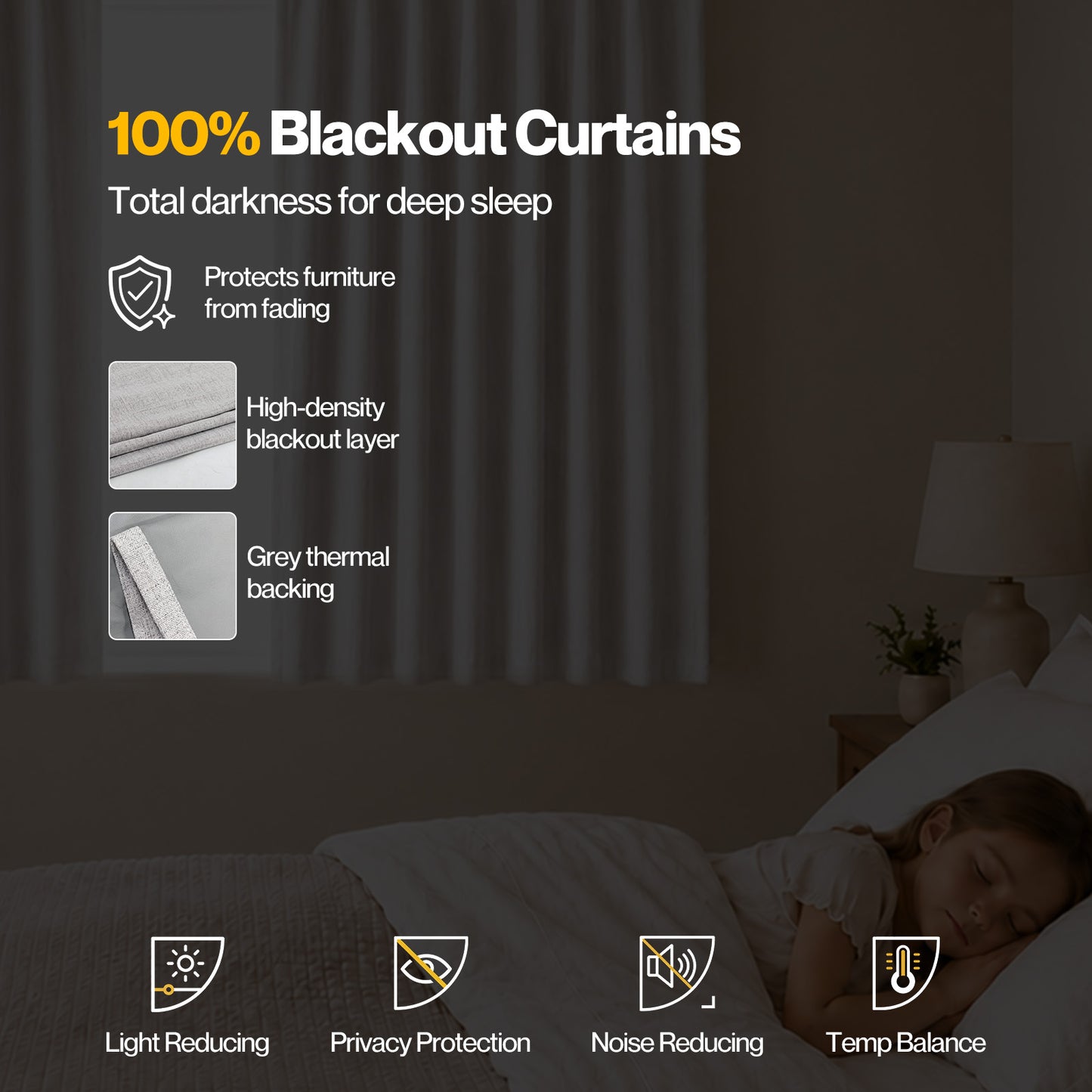 Marlow 100% Blackout Curtains Thermal Linen Look Ready Made 46x54 in Off-White