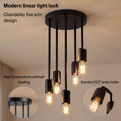 Emitto Ceiling Lights 5 Lights Flush Fitting Pendant Lamp E27 Base Black