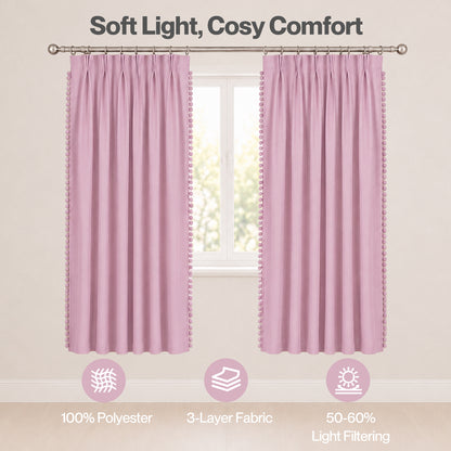 Marlow Pink Pom Pom Curtains for Nursery Baby Girls Room 46"x72" in Pink