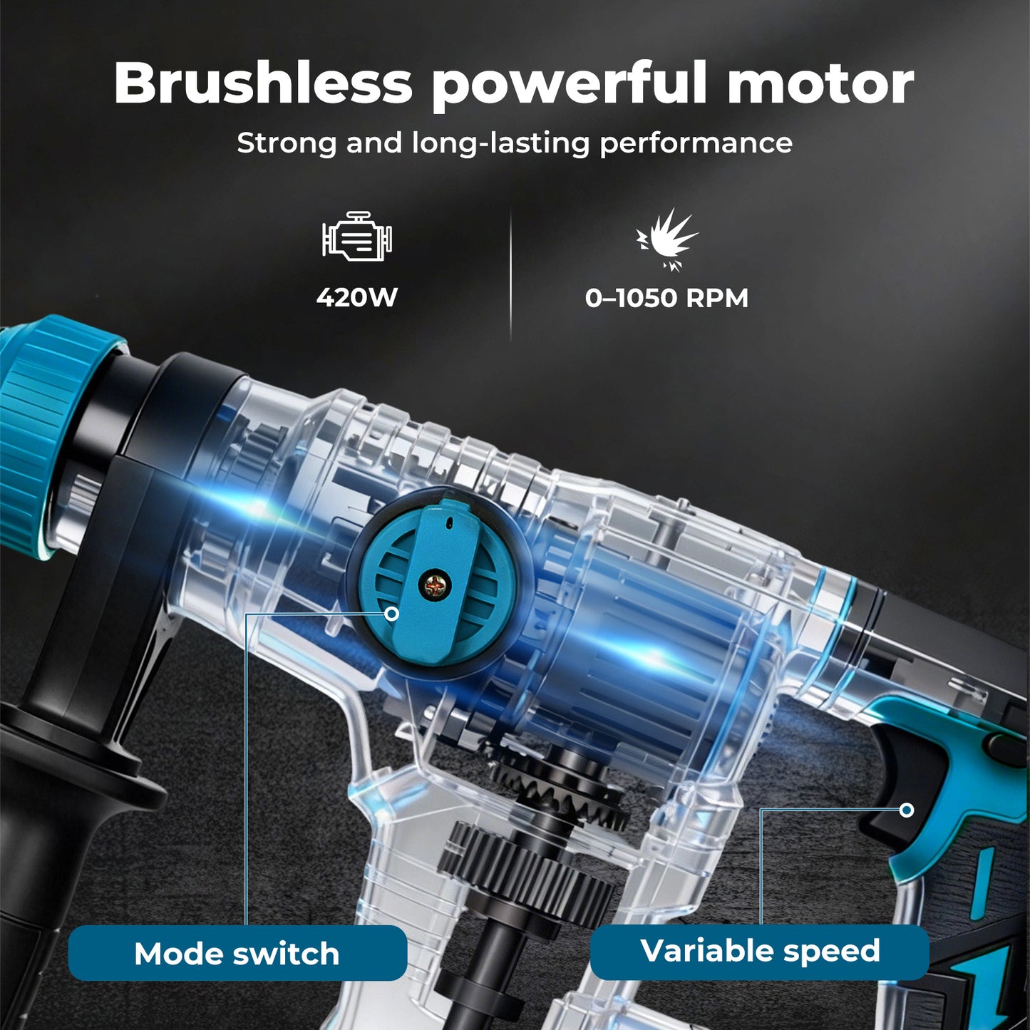Traderight  21V Cordless Rotary Hammer Drill SDS Plus Concrete Impact Drill Tool