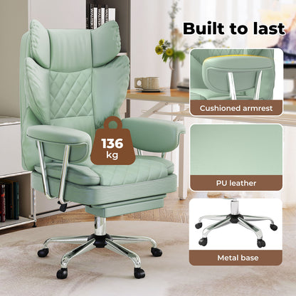 Levede Office Desk Chair Big and Tall for Heavy People with Footrest PU Green