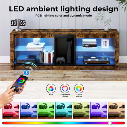 Levede TV Stand Cabinet Entertainment Unit with LED Lights Glass Display Shelves