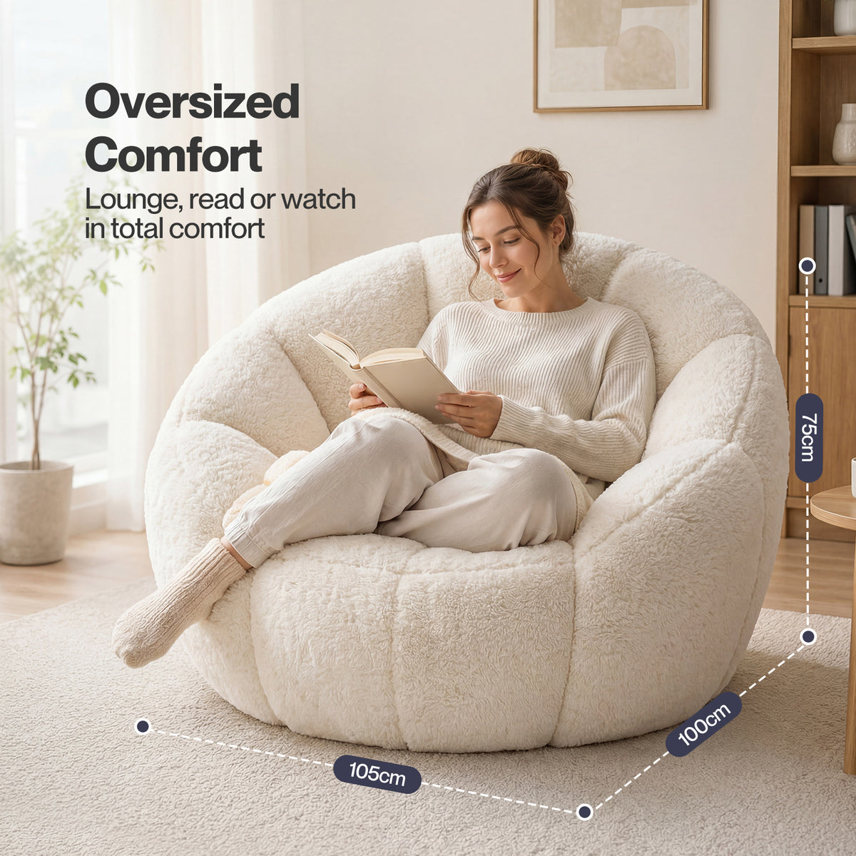 Levede Bean Bag Chair Faux Rabbit Fur Floral Shaped Reading Sofa Chair White