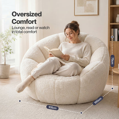 Levede Bean Bag Chair Faux Rabbit Fur Floral Shaped Reading Sofa Chair White