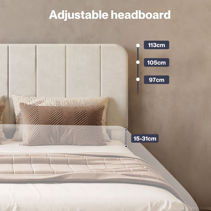 Levede Double Bed Frame Upholstered Platform Bedframe Adjustable Headboard White