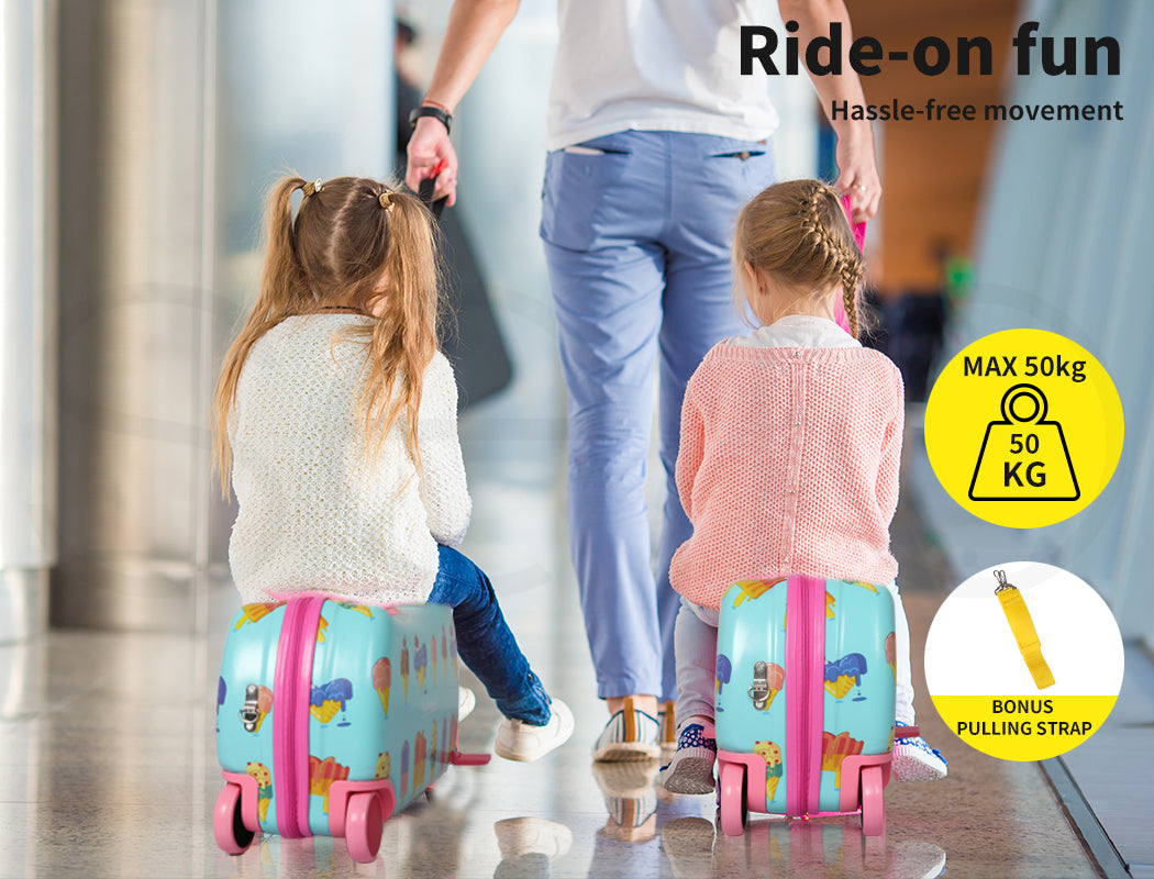 Dekko Kids Ride On Suitcase Children Travel Luggage Carry Bag Trolley Ice Cream