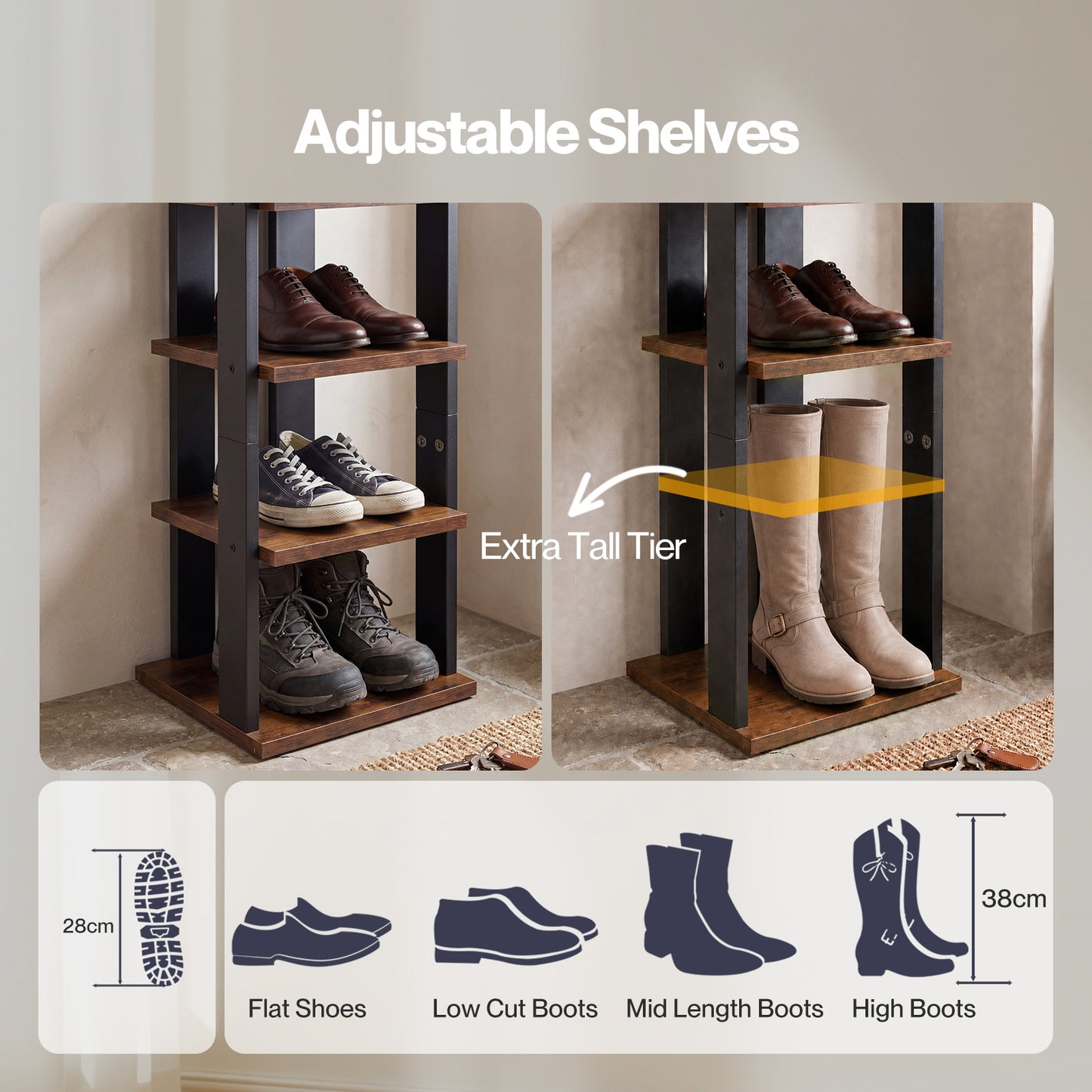 Levede Shoe Rack Storage Organiser 9 Tier Industrial Shoe Shelf Adjustable Brown