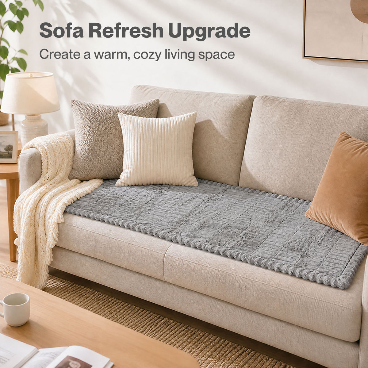 Marlow Corduroy Sofa Cover Pet Friendly Non Slip Washable 70 x 180cm Light Grey