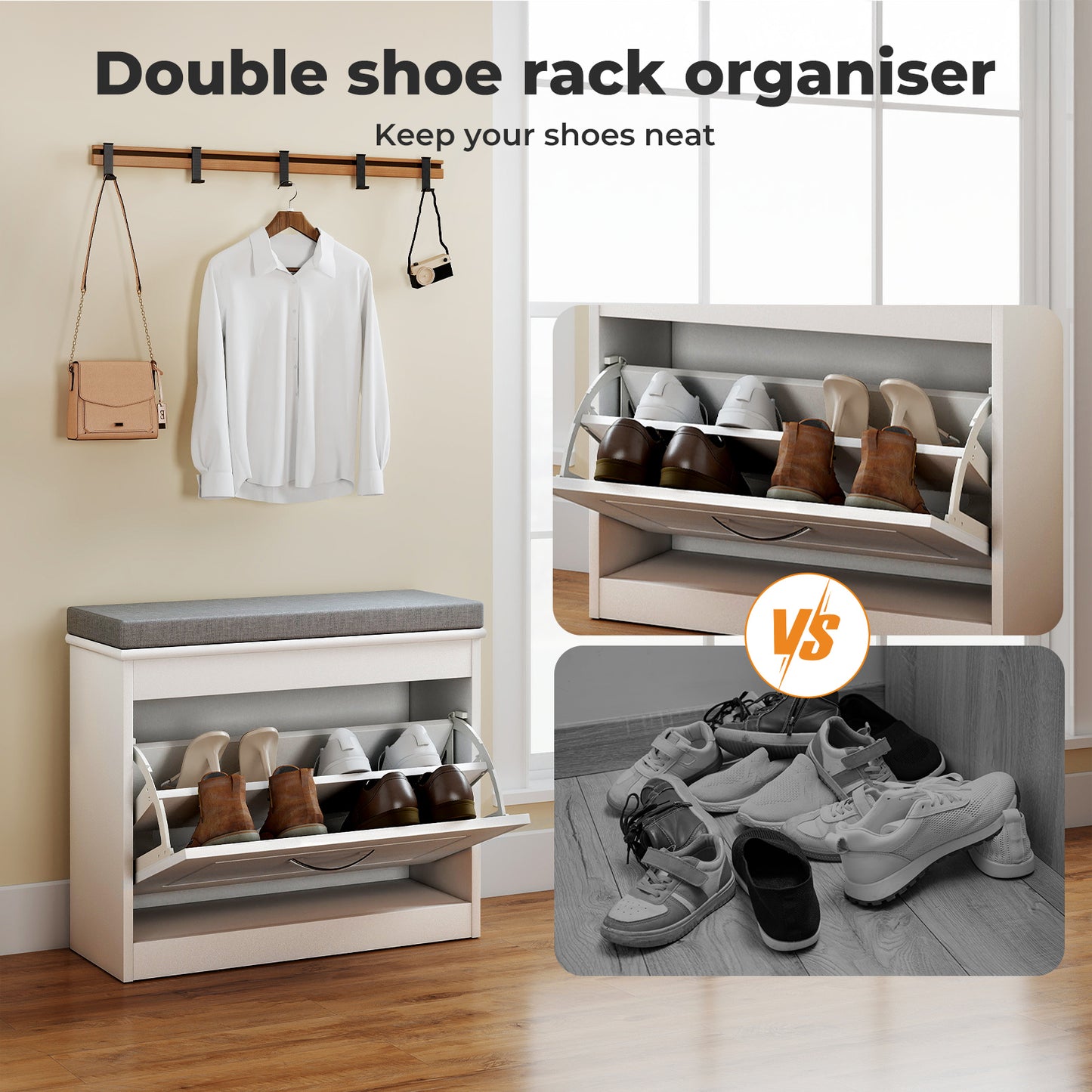 Levede Slim Shoe Cabinet Bench White Shoe Storage Unit Hallway Rack Organiser