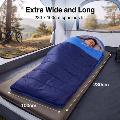 Mountview Sleeping Bag Extra Wide 230x100cm 3 Season Waterproof Hiking Blue