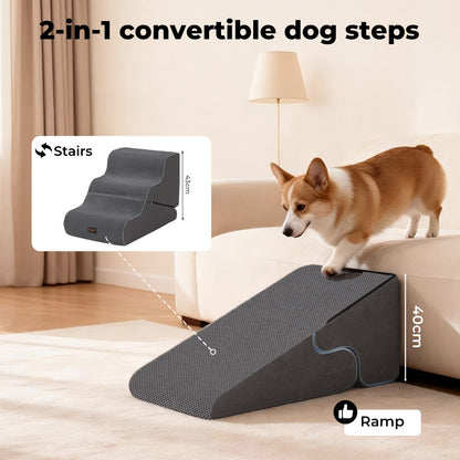 Skylos 2 in 1 Dog Ramp 3 Step Pet Stairs Ladder Foam Non Slip Washable Cover