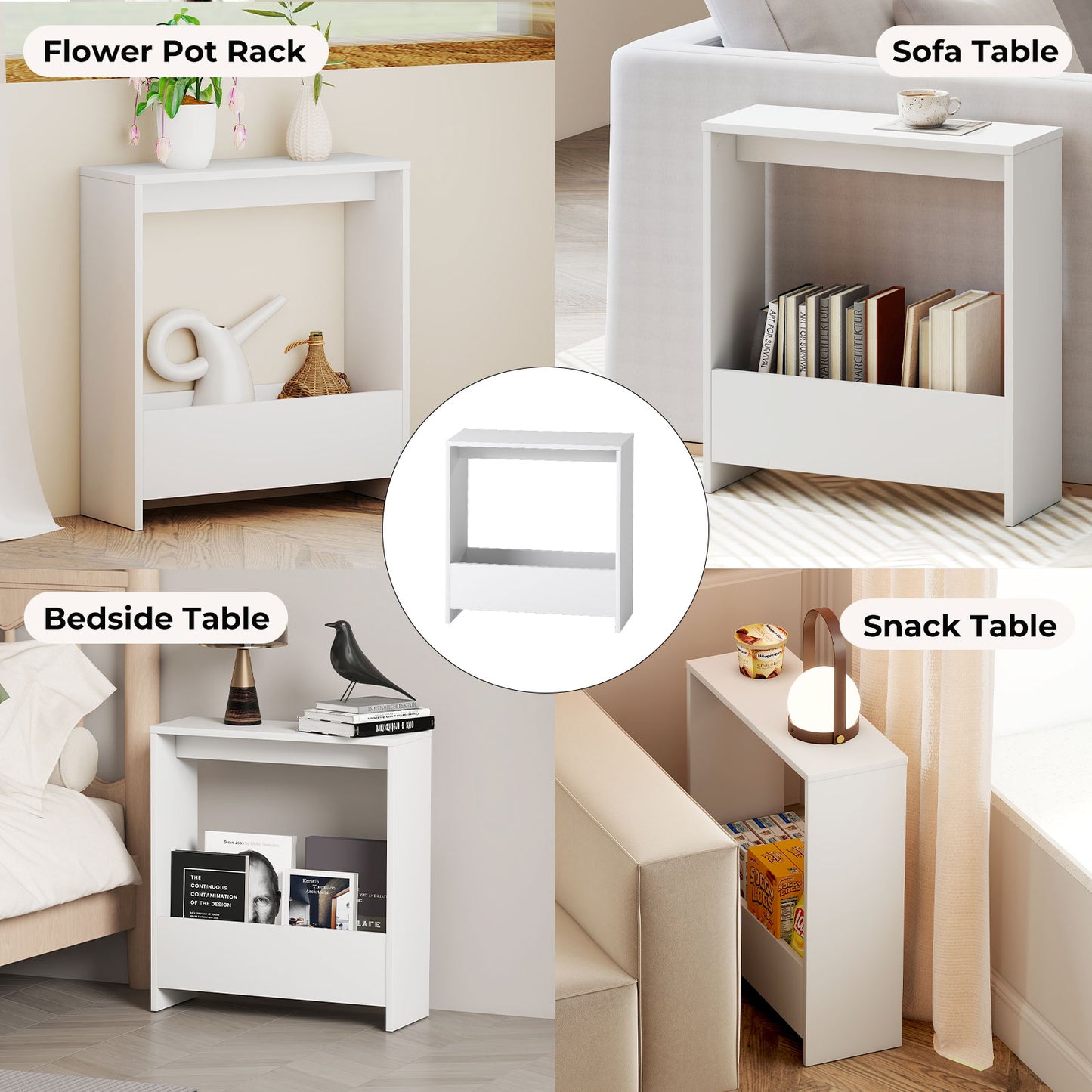 Levede Side Table with Magazine Storage End Table Narrow for Living Room White