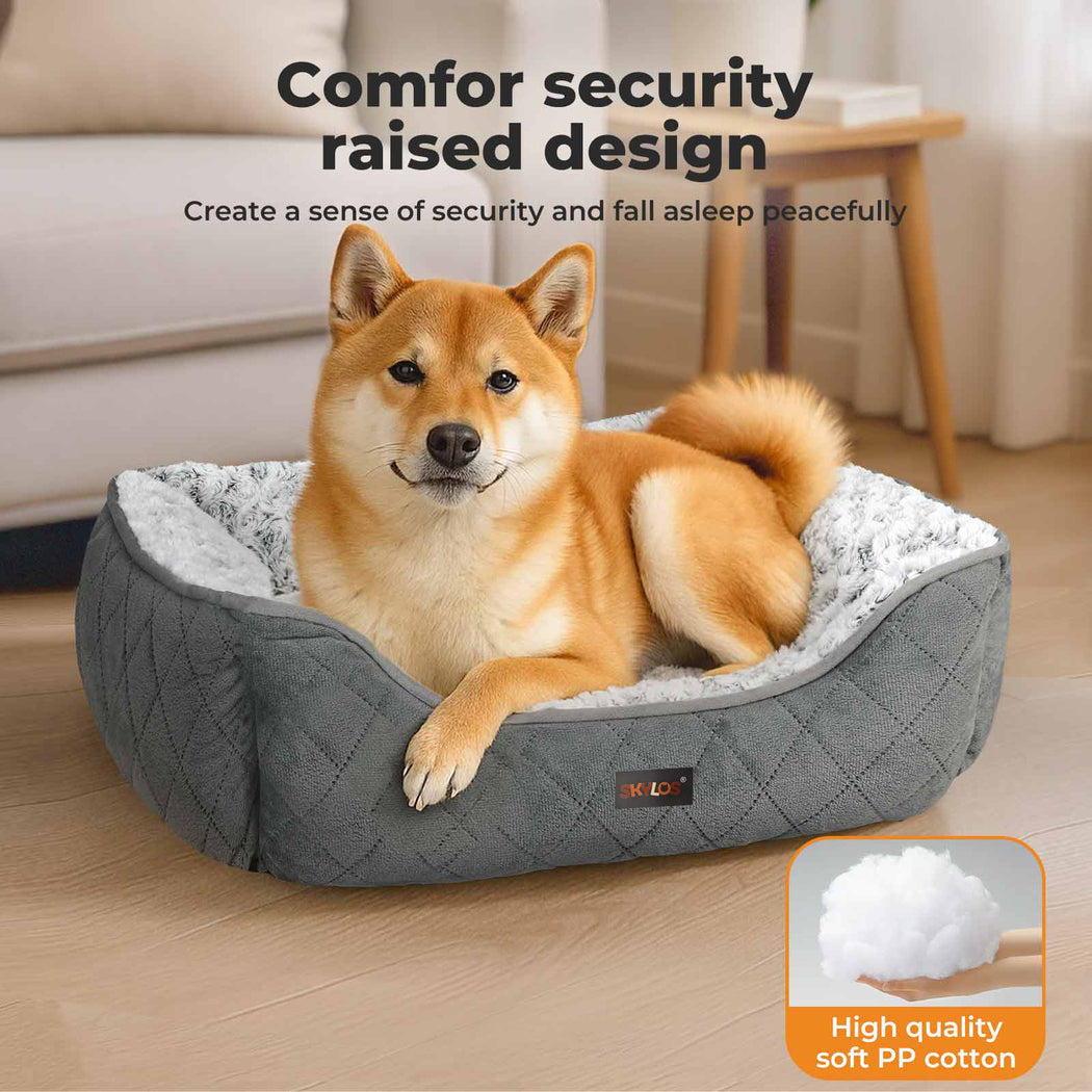 Skylos Dog Bed Large Pet Cushion for Calming Anti Anxiety Fluffy Plush Washable