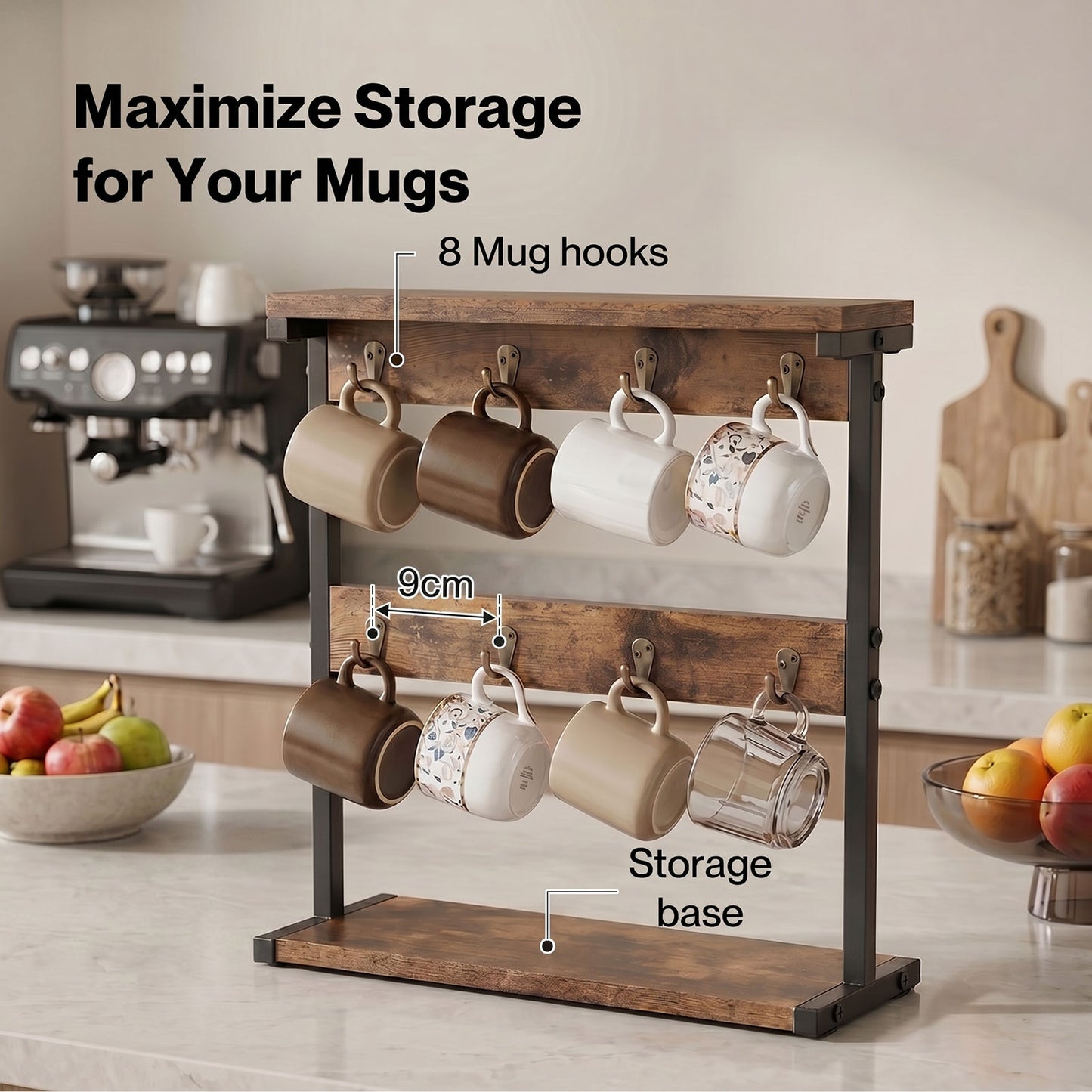 Levede Mug Holder Stand Coffee Cup Rack Organiser Countertop Mug Tree with Hooks