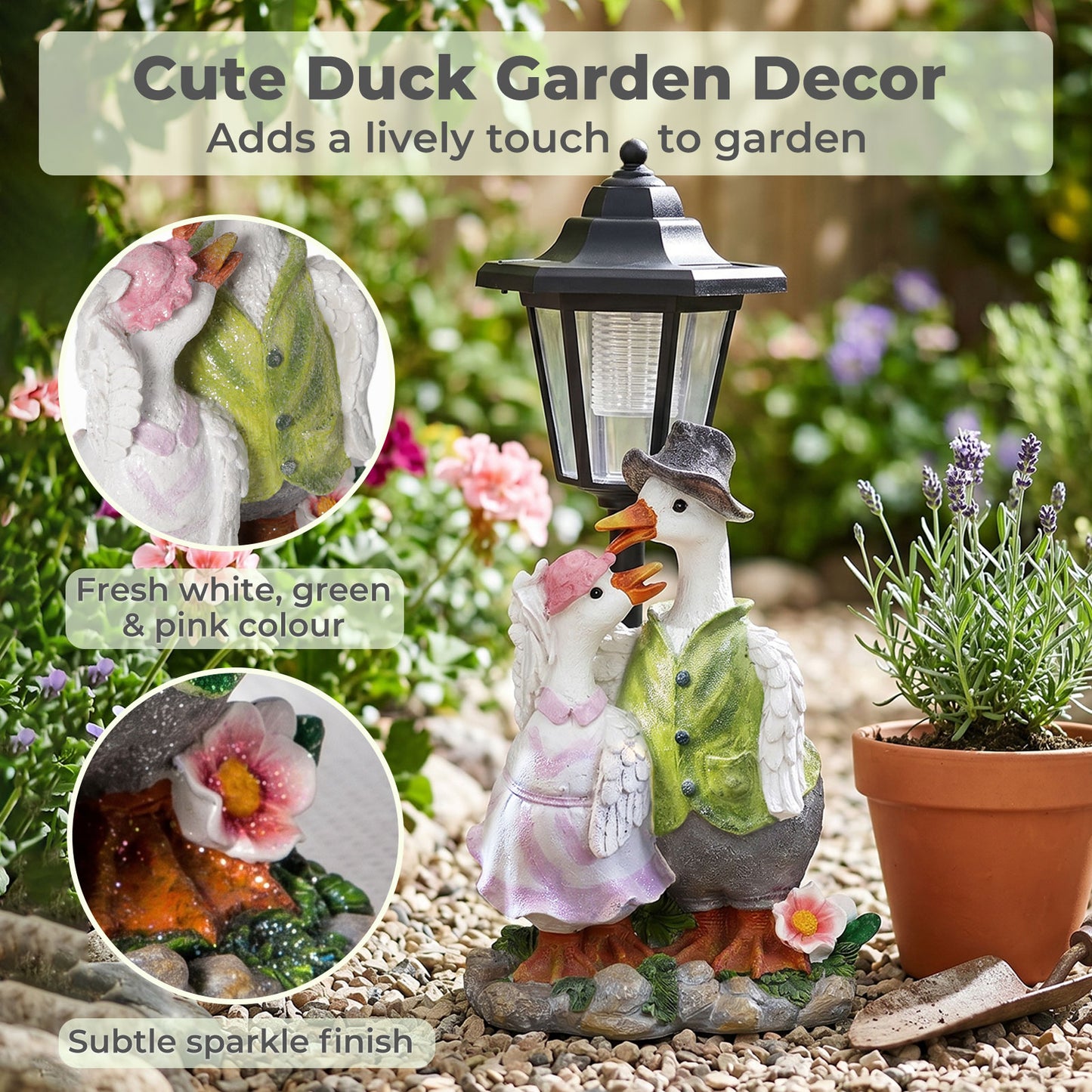 Emitto Garden Ornaments Outdoor Solar Duck Sculpture with LED Light for Patio