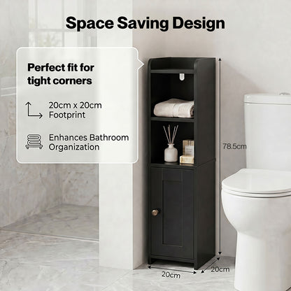 Levede Bathroom Cabinet Slim Corner Storage Adjustable Shelves PB MDF Black