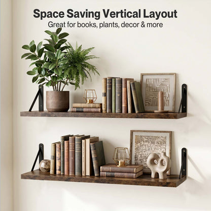 Levede Floating Shelves Wall Mounted Shelf Set of 2 Rustic Storage Shelves 39cm