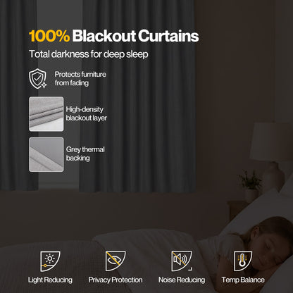 Marlow 100% Blackout Curtains Thermal Linen Look Pair Ready Made 46x54 in Grey