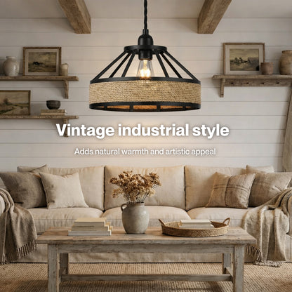 Emitto Modern Ceiling Pendant Light Shade Industrial Hemp Rope Lamp Shade 30cm