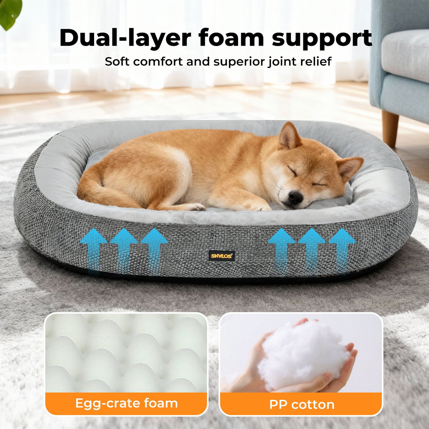 Skylos Orthopaedic Dog Bed Washable Waterproof Caliming Pet Bed Soft Non Slip