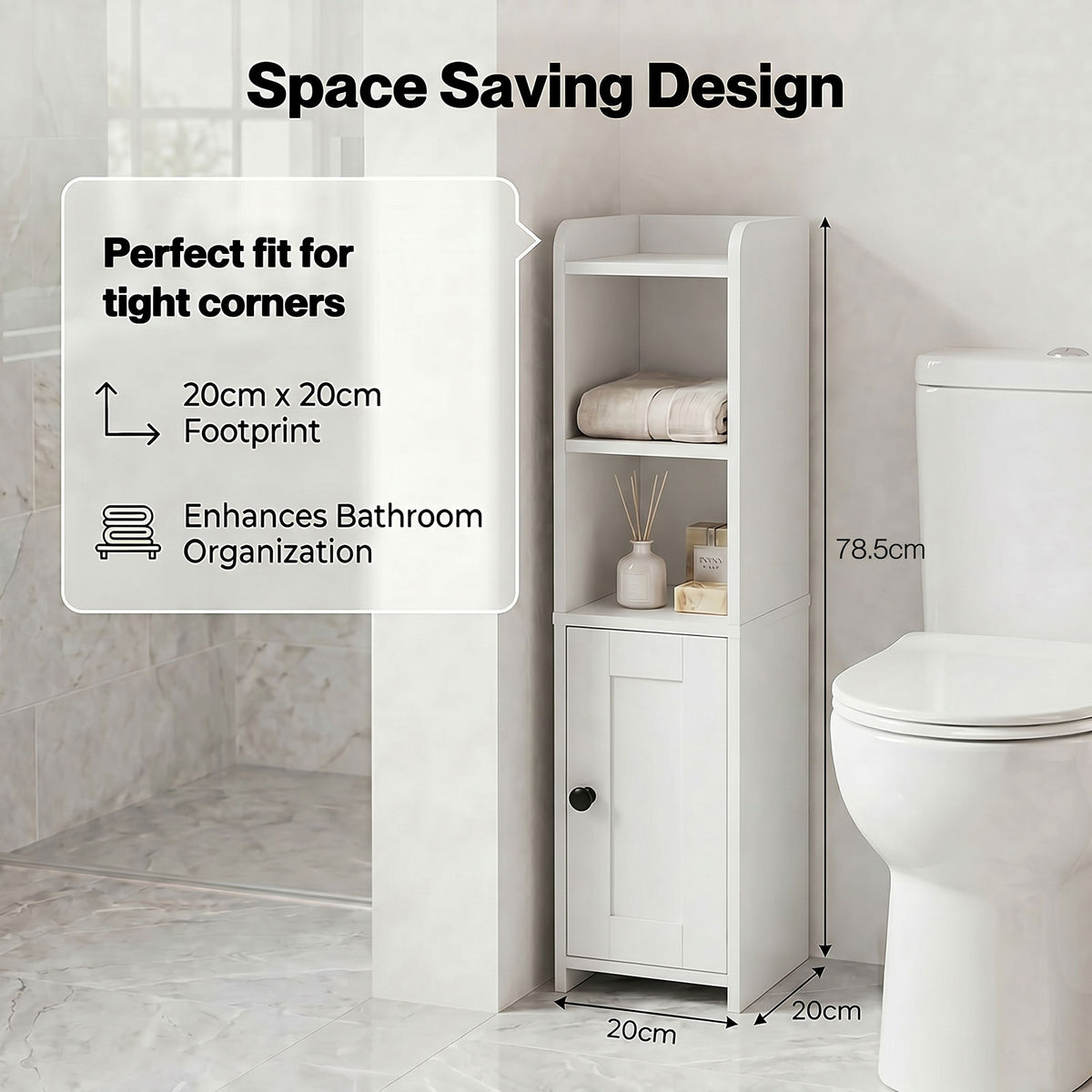 Levede Bathroom Cabinet Slim Corner Storage Adjustable Shelves PB MDF White