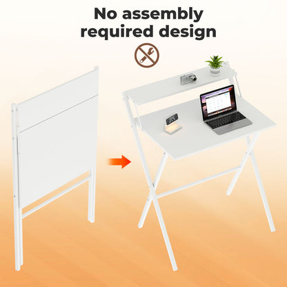 Levede Foldable Computer Desk Office Study Workstation with Monitor Shelf White